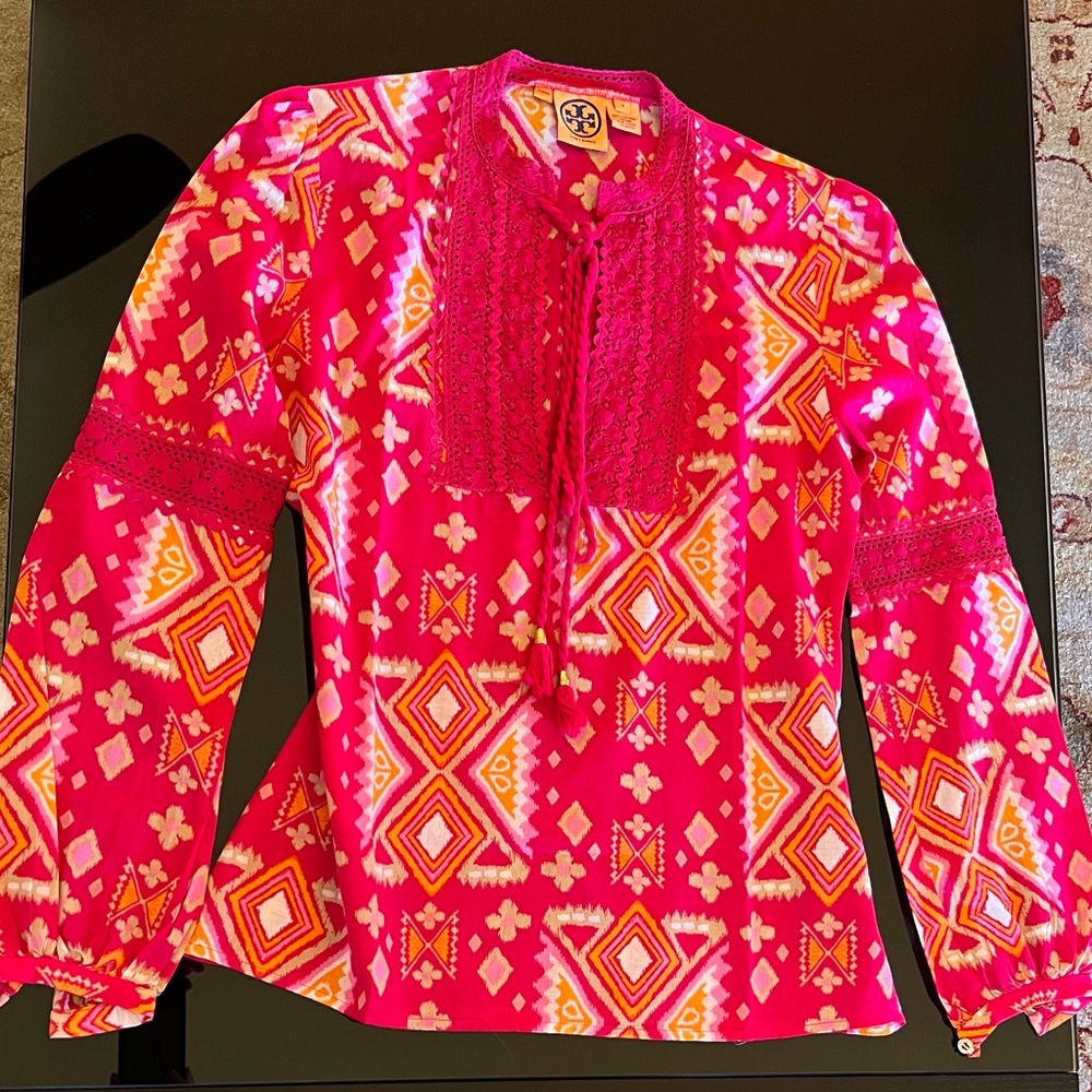 Tory Burch Pink Crochet Detail Top